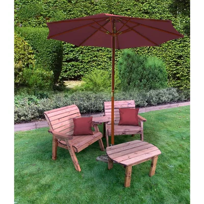 The Range Charles Taylor Grand Twin Companion Seats Angled with Coffee Table and Cushions - Burgundy