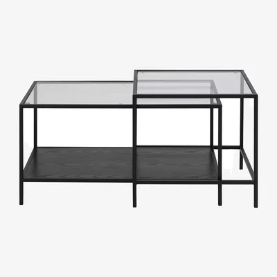The Range Wyld Haus El Paso 2-Piece Nesting Coffee Tables, Tempered Glass Top, Matte Black Frame - Clear