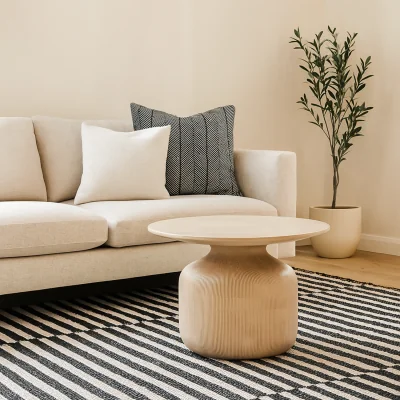 The Range Chicago Cane Round Mango Wood Coffee Table Soft Matt Finish - Brown