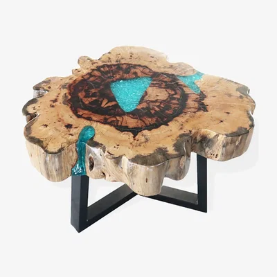 The Range Tamarind & Resin Aqua Coffee Table Unique Modern Wooden Centerpiece - Brown
