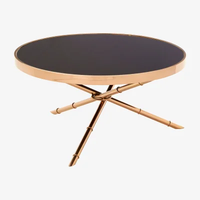 The Range Alvaro Round Coffee Table with Rose Gold Legs and Black Glass Top - Black