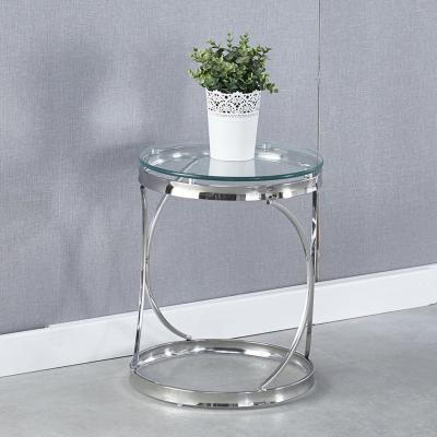 The Range Modern Round Tempered Glass Coffee Tea End Table With Geometry Chrome Base - Silvery
