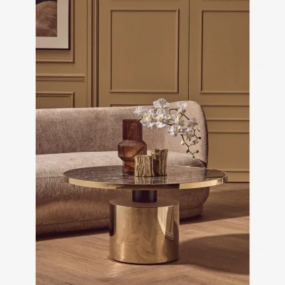 The Range Oria Black Marble Effect Gold Base Coffee Table - Black