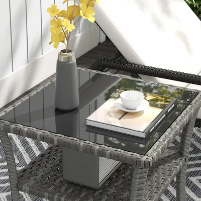 The Range Two-tier PE Rattan Square Coffee Table - Grey