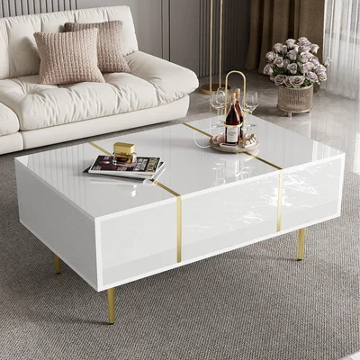 The Range High Gloss Coffee Table with Drawers - White