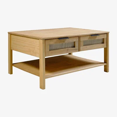 The Range Corona Rattan 2 Drawer Coffee Table - Distressed Waxed Pine