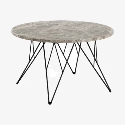The Range Toulouse Round Coffee Table - Grey Marble-Effect MDF Top, Black Steel Hairpin Base - Grey