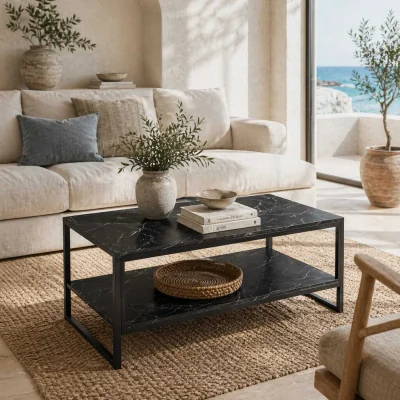 The Range Mivefa Rustic Brown Industrial Coffee Table with Bottom Mesh Shelf