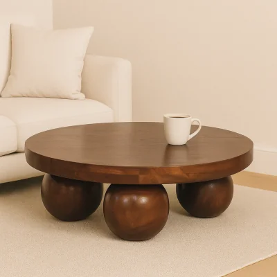 The Range Solid Wood Chestnut Central Ball Table - Brown