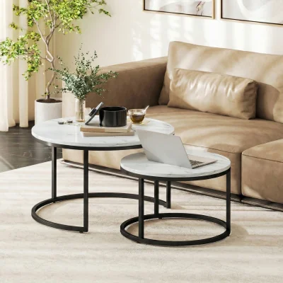 The Range HOMCOM 2 Pcs Stacking Coffee Table Set Steel Frame - White / SteelMDF