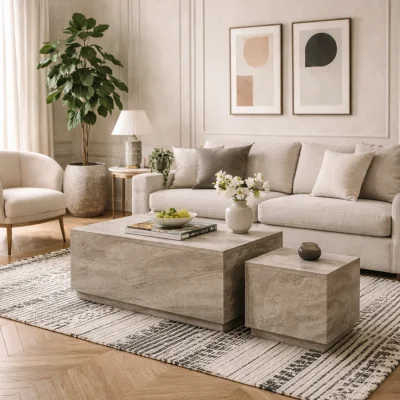 The Range Munkebo Set of 2 Marble Look Coffee Table - Grey