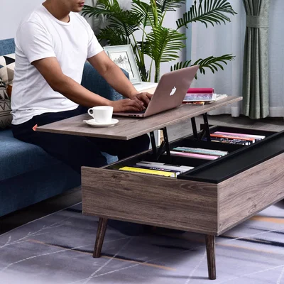 The Range HOMCOM Lift-Top Coffee Table - Grey / 39.3 - 56.5 cm