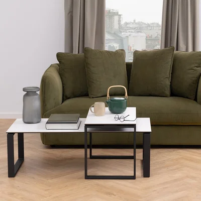 The Range Katrine Coffee Table Set with White Ceramic Akranes Top - White