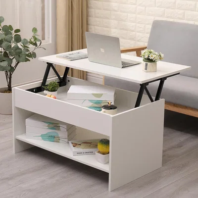 The Range HMD White Coffee Table with Bottom Storage Shelf and Lift Up Top - Grey