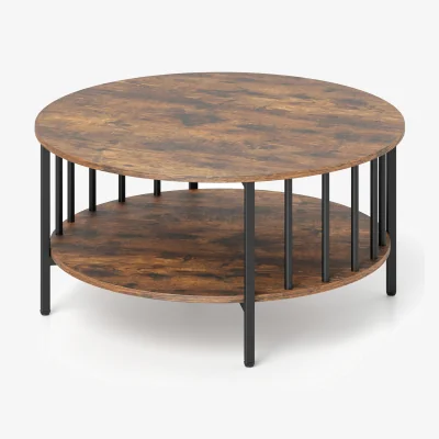 The Range 2 Tier Round Coffee Center Table with Metal Frame - Brown