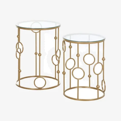 The Range Basu Metal Gold and Glass Set Of 2 Round Nesting Coffee Tables