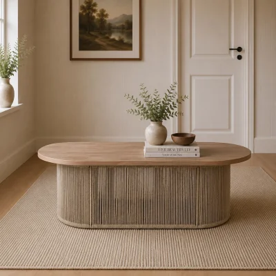 The Range Oval Rope Design Coffee Table with Solid Oak Wood Top - Natural