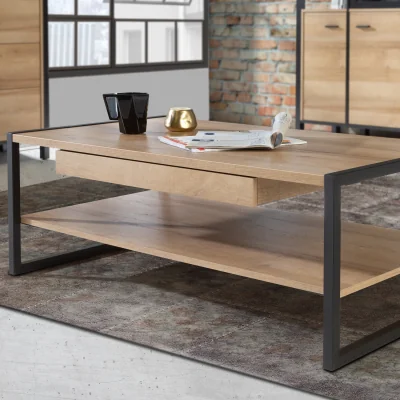 The Range High Rock Coffee Table in Riviera Oak - Black & Riviera Oak