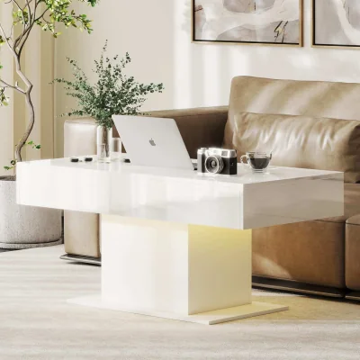 The Range Mara Extendable Coffee Table High Gloss White with LED and Storage