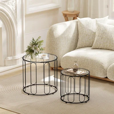 The Range HOMCOM Round Coffee Table Set of 2 for Living Room - Black