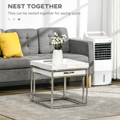 The Range Modern Coffee Table Set of 2, Nest of Tables Steel Frame - Black