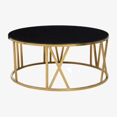 The Range Alana Round Coffee Table with Gold Frame and Black Glass - Gold