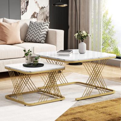 The Range nesting coffee tables with  Marble Pattern White Top - White