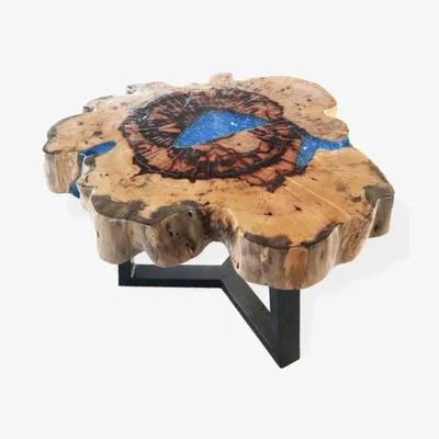 The Range Tamarind & Resin Sky Blue Coffee Table Unique Modern Wooden Accent - Sky Blue