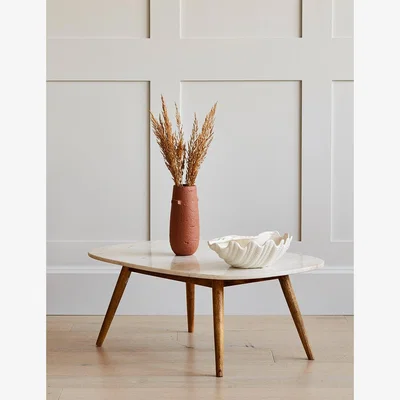 Rose & Grey Marble and Wood Coffee Table