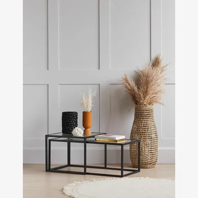 Rose & Grey Kyoto Glass & Metal Set of Two Coffee Tables