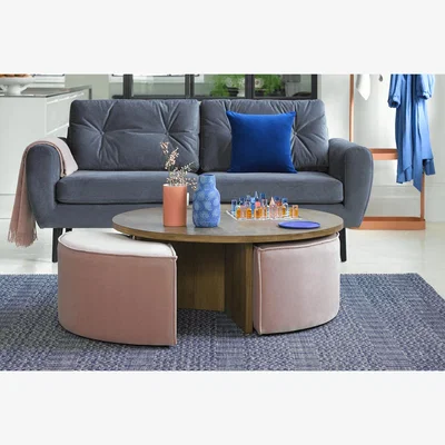 Sofa.com Woody Coffee Table and Nesting Stool Set in Harbour Aquaclean Clever Chenille