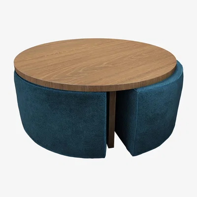 Sofa.com Woody Coffee Table and Nesting Stool Set in Mineral Mist Speckled Chenille
