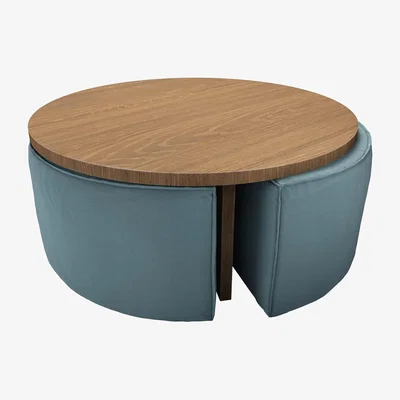 Sofa.com Woody Coffee Table and Nesting Stool Set in Tide Organic Smart Cotton