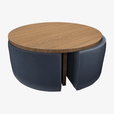 Sofa.com Woody Coffee Table and Nesting Stool Set in Skyfall Cotton Matt Velvet
