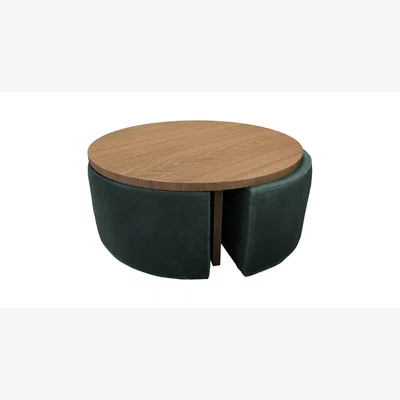 Sofa.com Woody Coffee Table and Nesting Stool Set in Smokey Green Cashmere - sofa.com