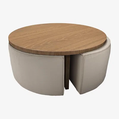 Sofa.com Woody Coffee Table and Nesting Stool Set in Elderflower Organic Smart Cotton