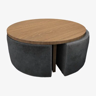 Sofa.com Woody Coffee Table and Nesting Stool Set in Raven Speckled Chenille
