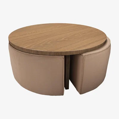 Sofa.com Woody Coffee Table and Nesting Stool Set in Rosewater Organic Smart Cotton