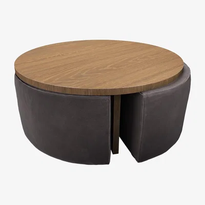Sofa.com Woody Coffee Table and Nesting Stool Set in Shale Aquaclean Clever Chenille