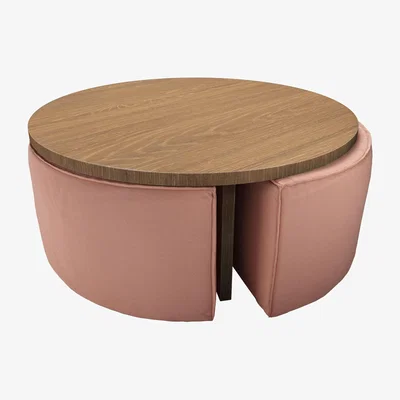 Sofa.com Woody Coffee Table and Nesting Stool Set in Sakura Pink Organic Smart Cotton