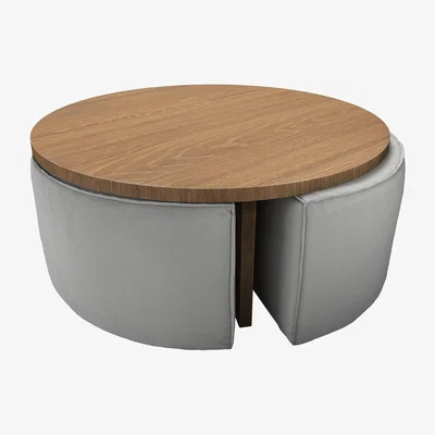 Sofa.com Woody Coffee Table and Nesting Stool Set in Wishing Well Organic Smart Cotton