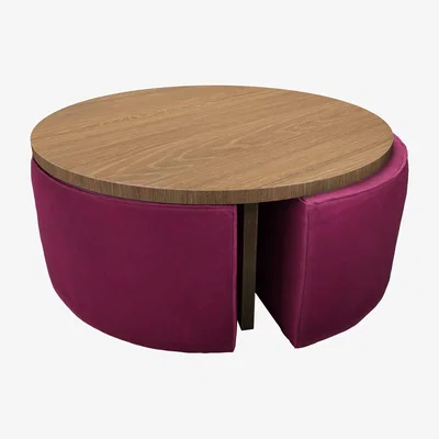 Sofa.com Woody Coffee Table and Nesting Stool Set in Persian Rose Smart Velvet