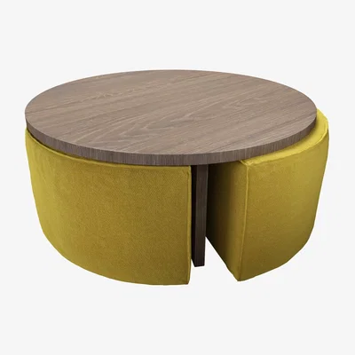 Sofa.com Woody Coffee Table and Nesting Stool Set in Soft Textured Yellow - sofa.com