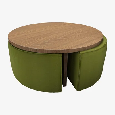 Sofa.com Woody Coffee Table and Nesting Stool Set in Vine Leaf Organic Smart Cotton