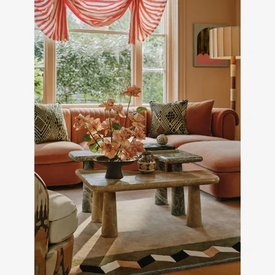 Soho Home Jada Coffee Table Set, Light Emperador and Verde Bosque Marble