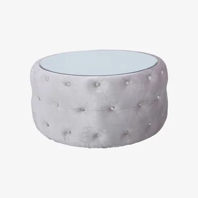 Teddy Beau Deco Home Soft Pink Velvet Coffee Table With Tufted Buttons And Mirrored Top