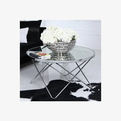 Teddy Beau Deco Home Colton Contemporary Chrome Coffee Lounge Table With Mirrored Table Top