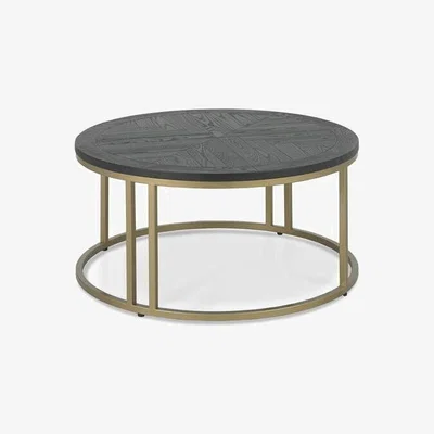 Teddy Beau Bentley Chevron Peppercorn And Satin Brass Round Coffee Table