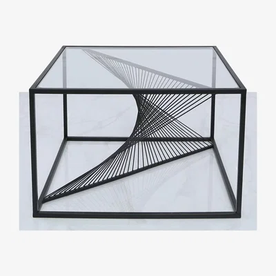 Teddy Beau Deco Home Ava Black Metal And Clear Glass Coffee Lounge Table With Unique Design