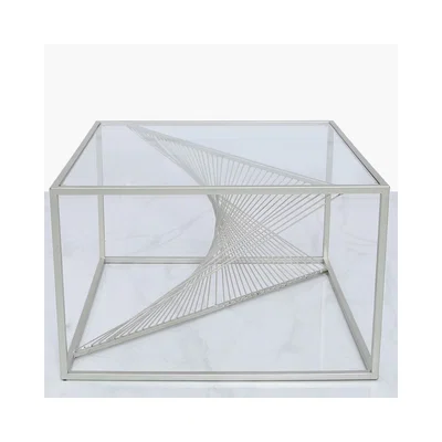 Teddy Beau Deco Home Ava Silver Metal And Clear Glass Coffee Table With Unique Design